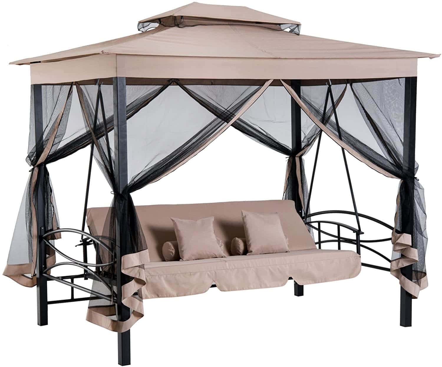 OUTSUNNY 3 PERSON OUTDOOR PATIO DAYBED GAZEBO SWING WITH CANOPY AND MESH WALLS