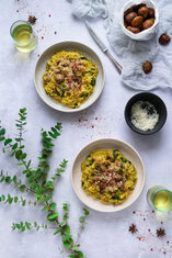 Gewürz-Risotto mit Maronen und karamellisierter Birne