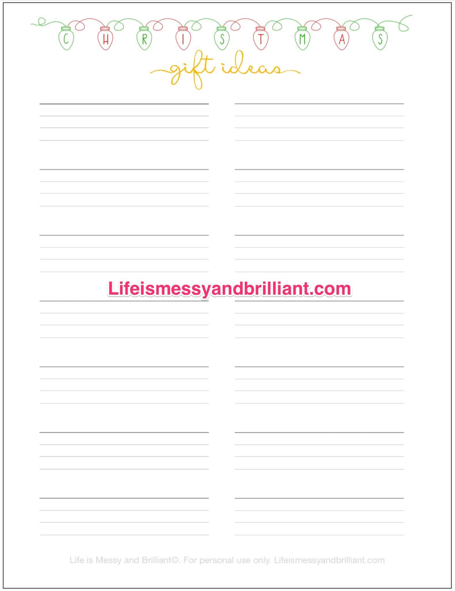 Free Christmas Gift Ideas Bullet Journal Printable