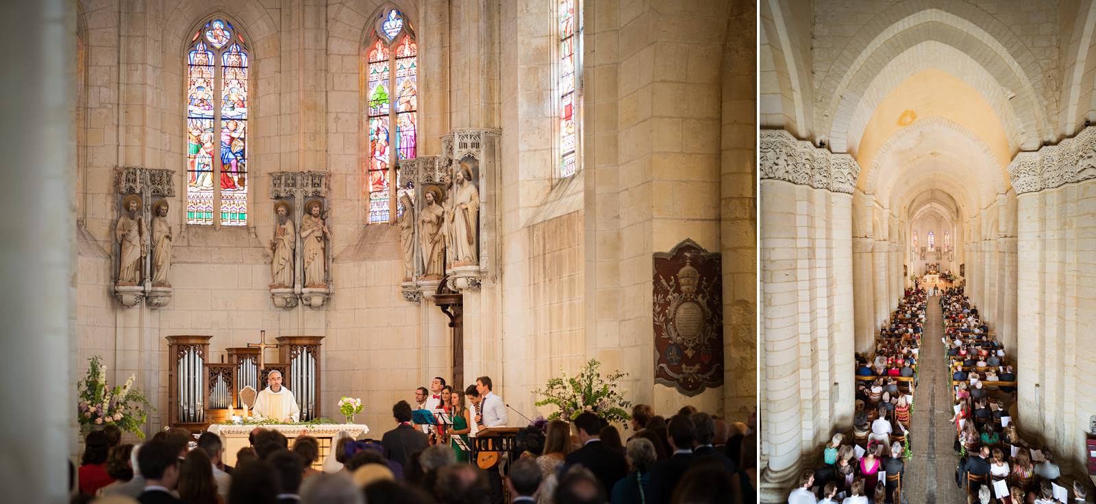 Le reportage mariage à la basilique Saint-Eutrope de Saintes et au Château La Roche Courbon en Charentes-Maritime. Alexandre Roschewitz Photographe Mariage.