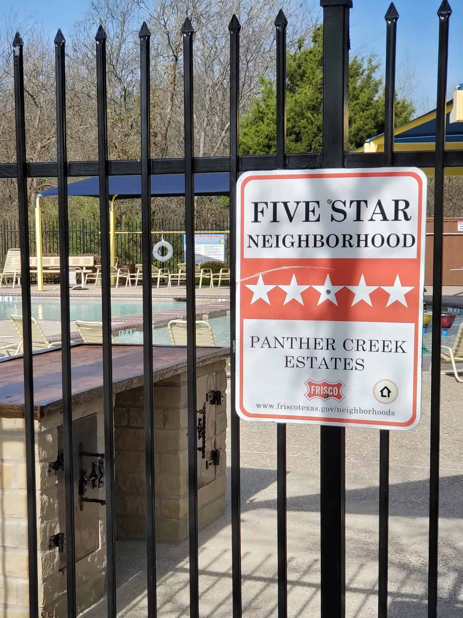 Panther Creek five star neighborhood sign
