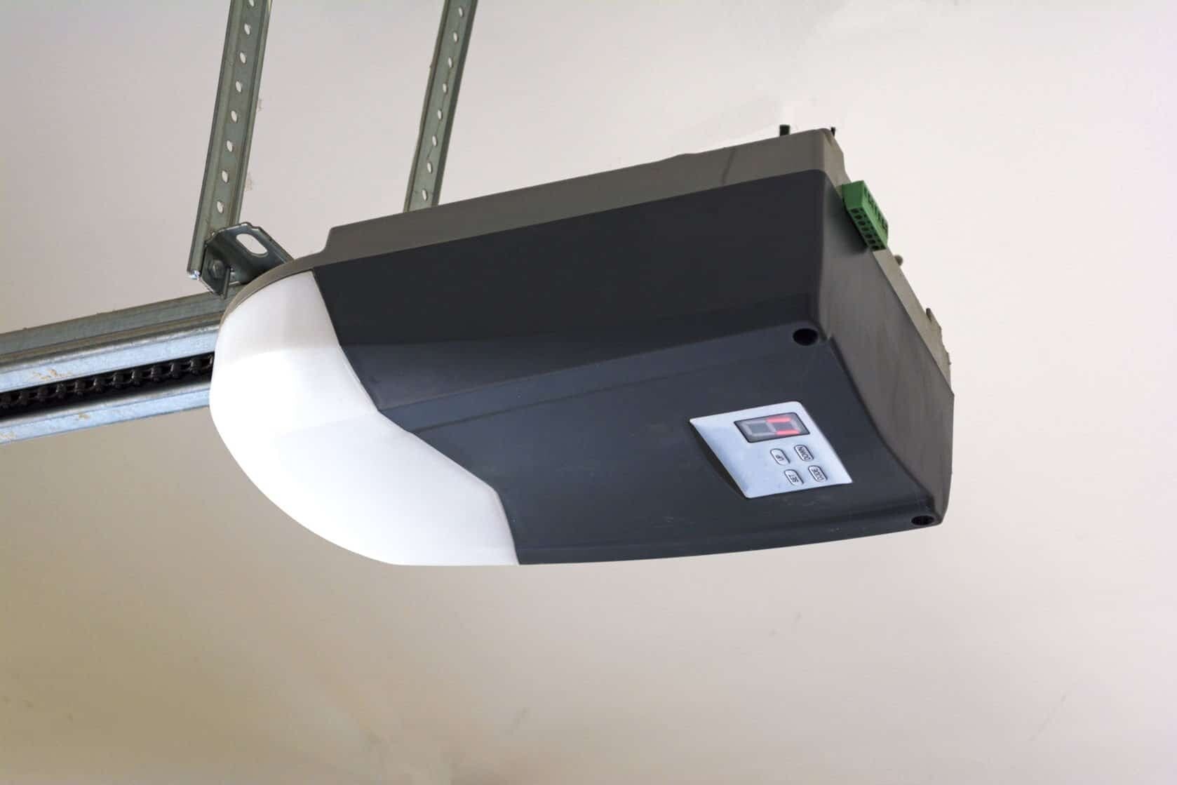 Close-up of an automatic garage door opener motor. garage door opener