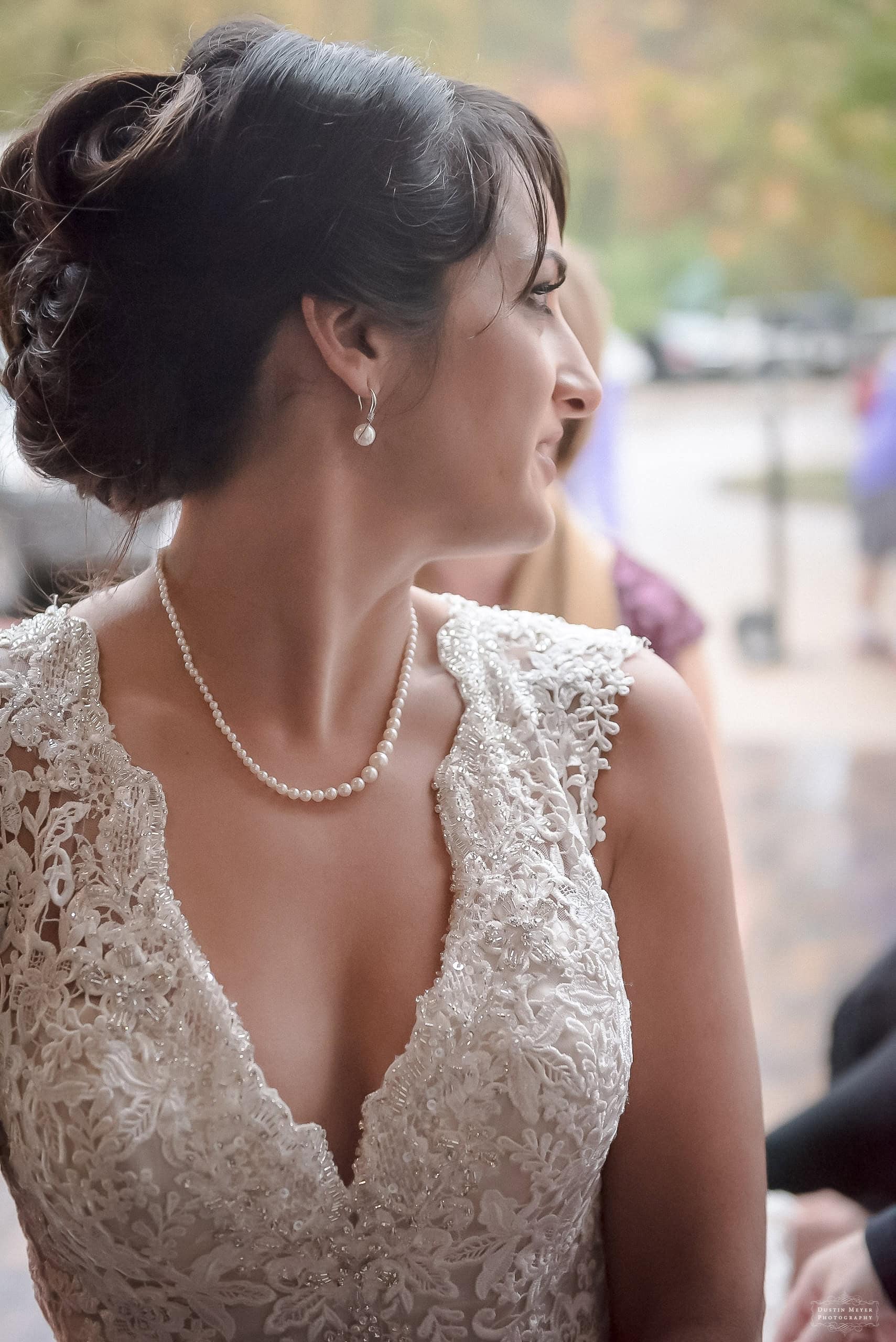 Umlauf Sculpture Garden Austin Wedding lace bridal gown with pearls