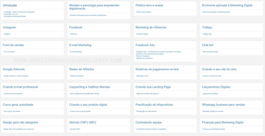 conteudo do Curso Empreendedor Digital do Guilherme Camaratta