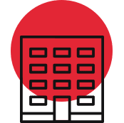 red circle clipart image of multi-story building