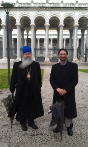Metropolitan Tikhon and Father Eric at the church of “St. Paul Outside the Walls,” where St. Paul’s tomb is located