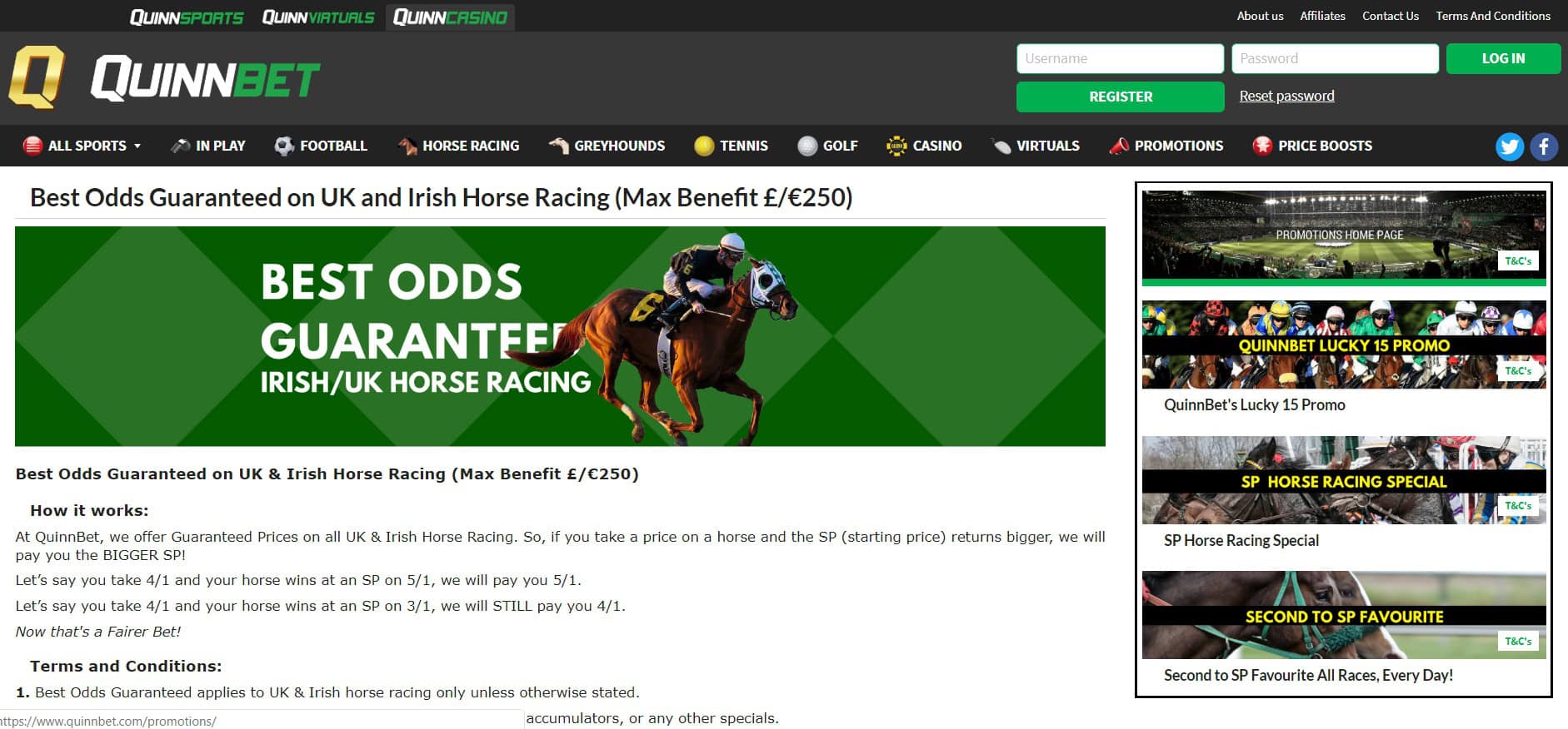 Quinn Bet Best Odds Guaranteed on Horse Racing bets