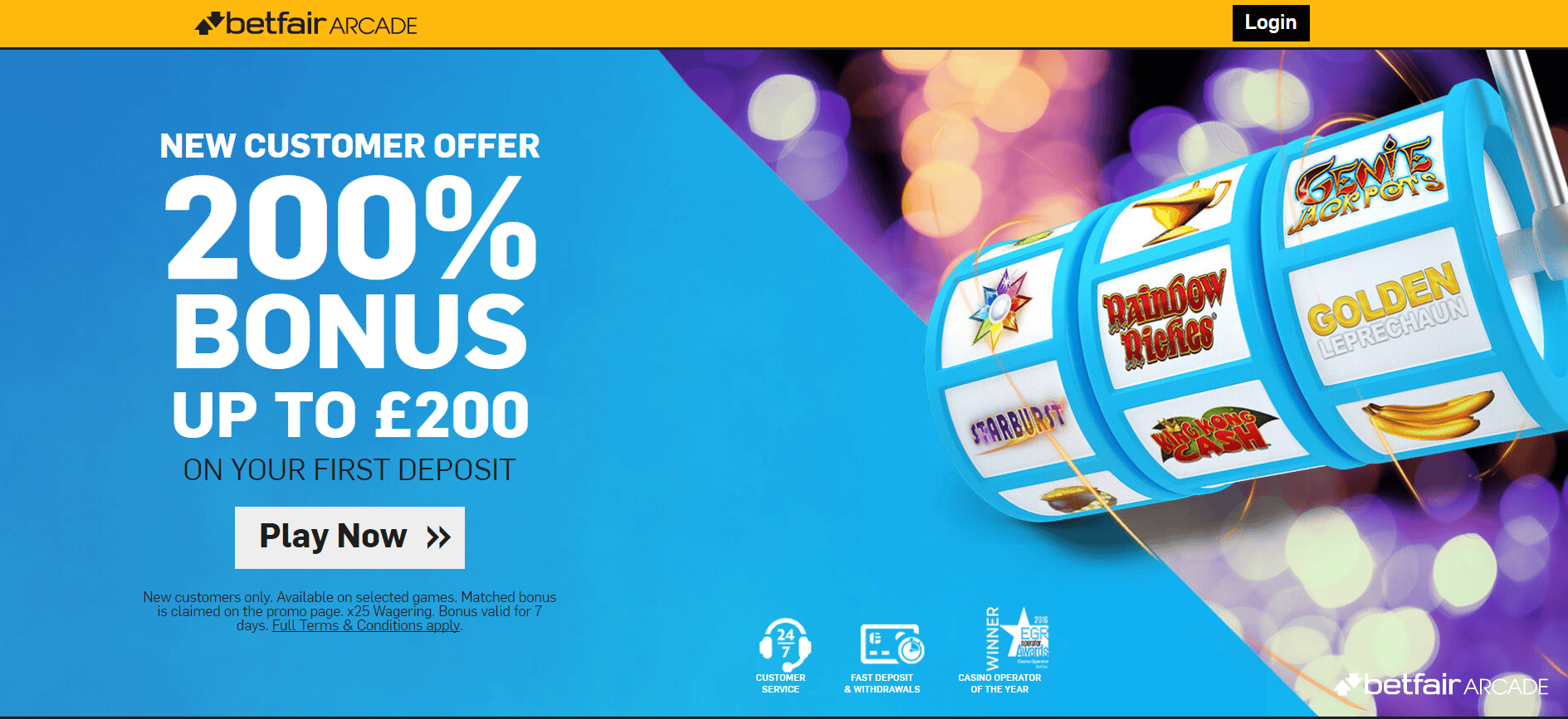 Betfair Arcade Bonus 200% up to £200 up for grabs to new players
