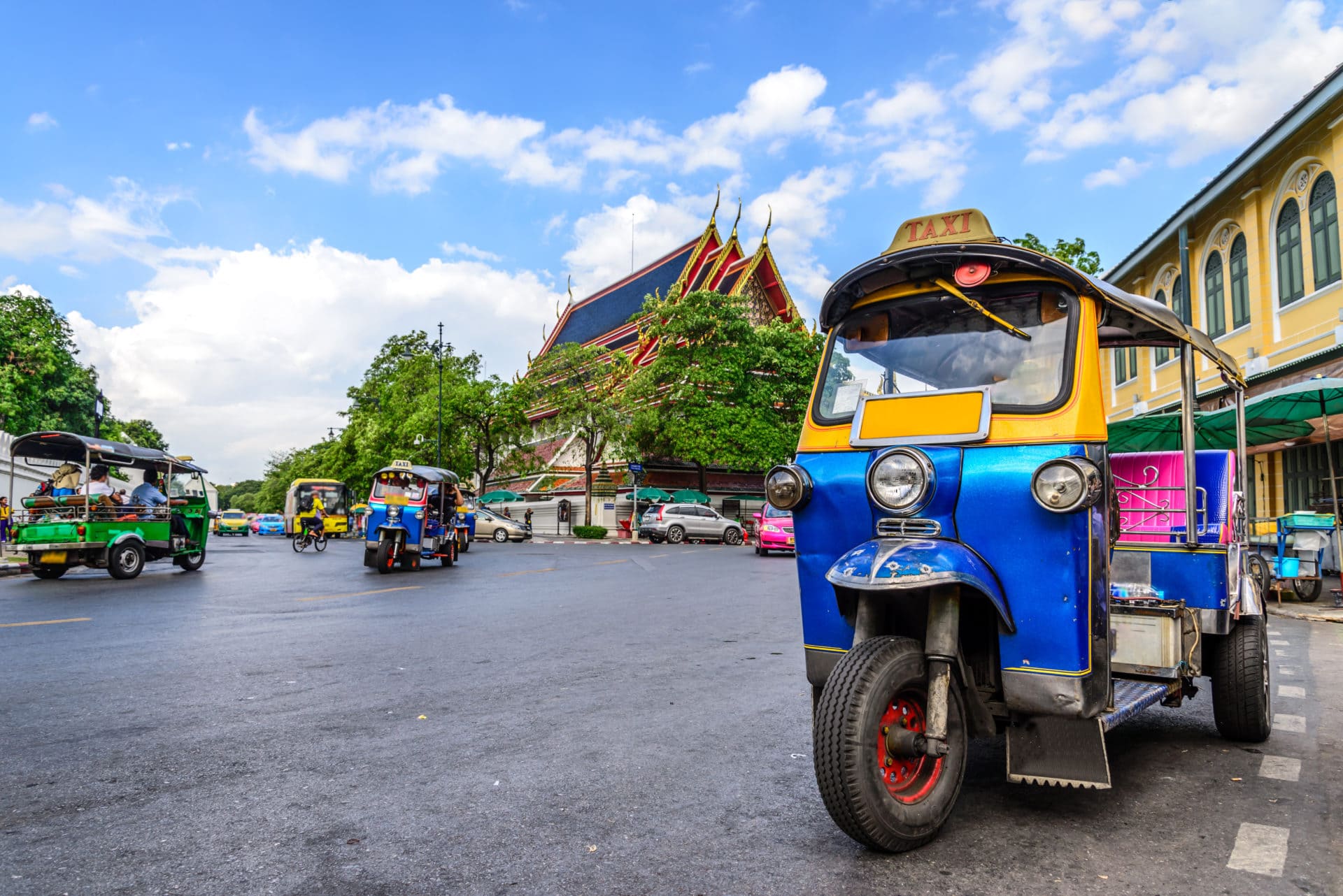Blue Tuk Tuk, Thai traditional taxi in Bangkok Thailand.