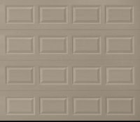 alt=" safe-way short panel garage door in sandtone"