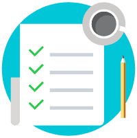 Adviser's checklist and coffee in a meeting graphic