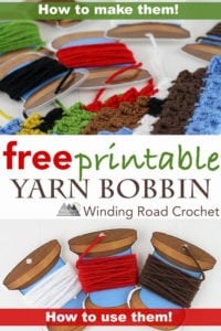 Free Printable Yarn Bobbin | Use these yarn bobbins to keep your colors tangle free when working on crochet patterns that require multiple colors, tapestry crochet, or corner to corner crochet projects. These bobbins are quick and easy to make and great for beginner crocheters to help them tackle color work. Sign up for my newsletter to get access to this and other free printables.