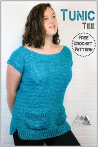 Free pattern for the Crochet Tunic Tee. This crochet top is perfect for spring and summer weather. Crochet short sleeve sweater. #crochettop #crochetsweater