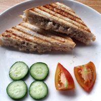 Chicken Sandwich Spread serve with cucumber and tomatoes