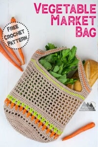 Make this unique vegetable market bag with this free crochet pattern using cotton yarn. This bag uses all basic stitches combined with the new Carrot Stitch. Video tutorial available. #crochetmarketbag #marketbag #crochetbagpattern
