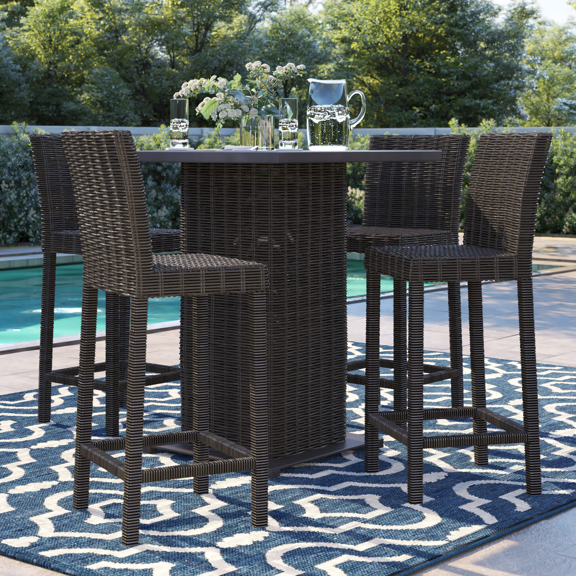 ARTIFICIAL WICKER AND RATTAN OUTDOOR BAR HEIGHT PATIO TABLE