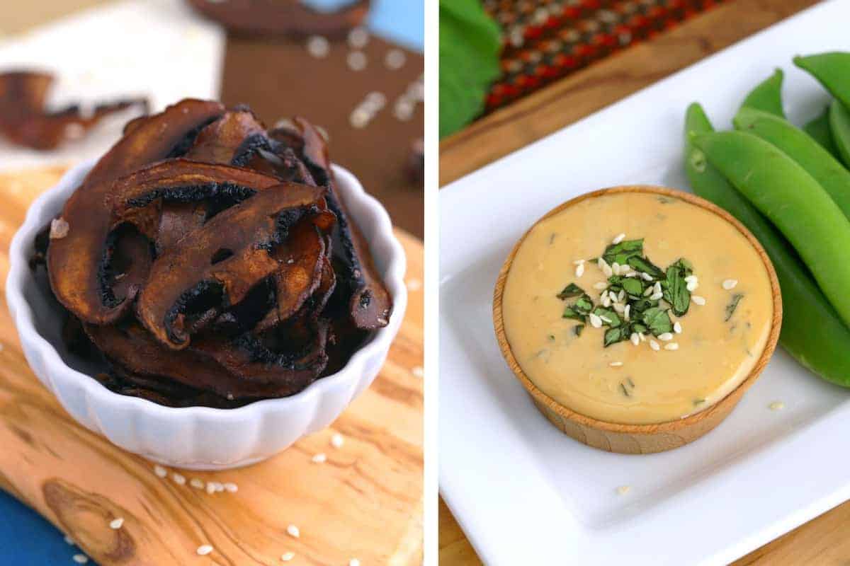 mushroom chips, crispy mushroom chips, how to make mushroom chips, baked Portobello mushroom chips, paleo chips, low carb mushroom chips, low carb chips recipe, crispy mushrooms, asian dipping sauce, soy sauce mayo dip, sesame mayo sauce