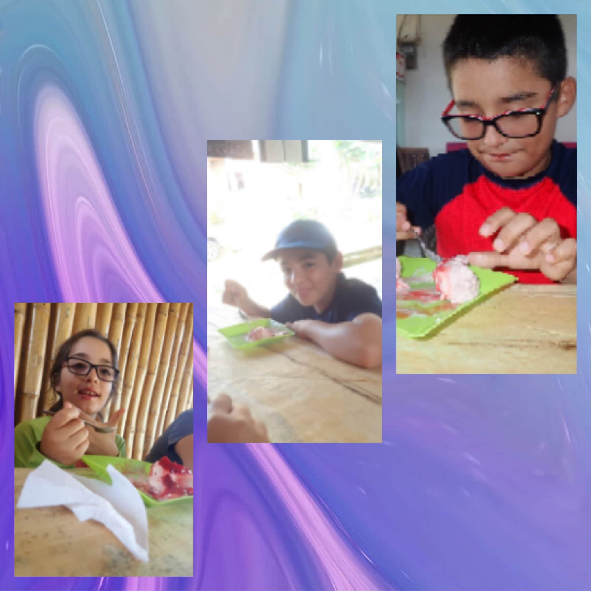 Our Two Wonderful Nights in Minca, Colombia 16 Marco, Mateo and Daniela eating ice cream at La Tarteria Minca Colombia