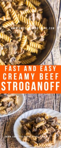 This is the easiest and tastiest classic beef stroganoff ever! Cubes of tender beef seared with earthy button mushrooms then smothered in a rich, creamy stroganoff sauce are served over rice, pasta, or fluffy mashed potatoes. A comfort food classic that's perfect for cold weather and busy weeknight dinners!