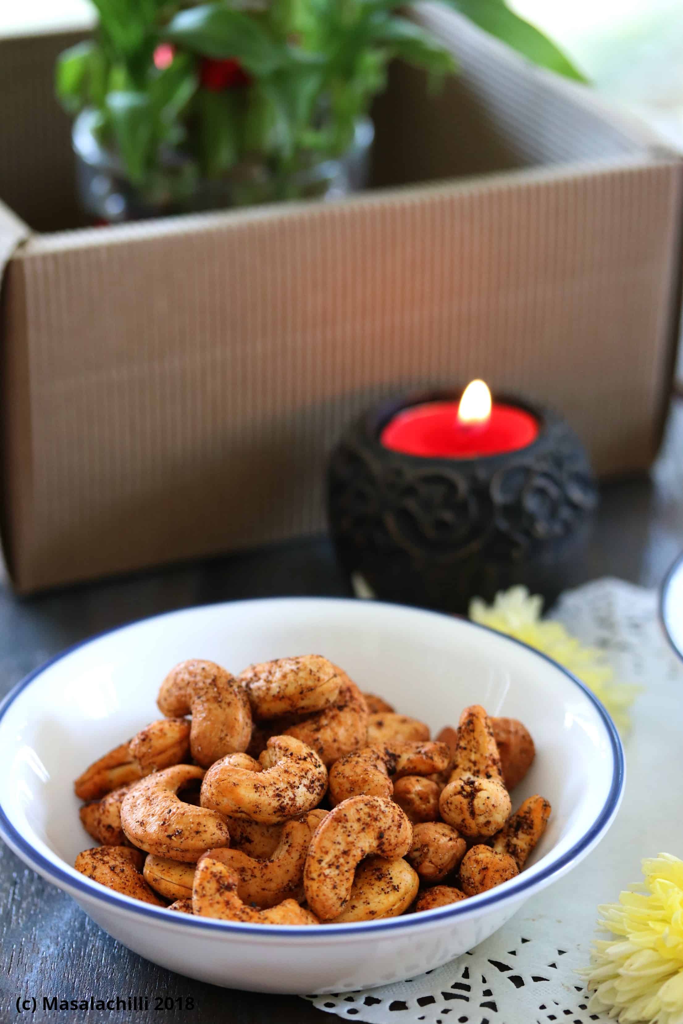 Air Fried Spicy Masala Kaju or Spicy Masala Cashew Nuts in Air Fryer