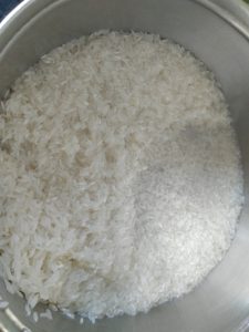 Soaked Raw Rice ready to be pressure cooked