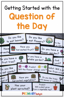 Text says: Getting Started with the Question of the Day. Photo several plant-themed questions spread out on a table.
