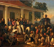 Foto. 1. Penangkapan Diponegoro (Die Gefangenhame Diepo Negoro), Raden Saleh (1857), 112 x 179 cm (Sumber: Bagian Pengelolaan Seni Budaya dan Tata Graha, Sekretariat Presiden)