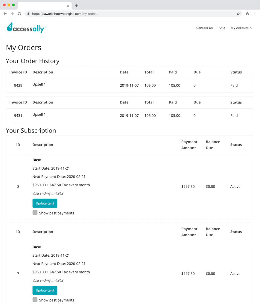 Screenshot of update credit card page Screenshot of the update credit card page for customers