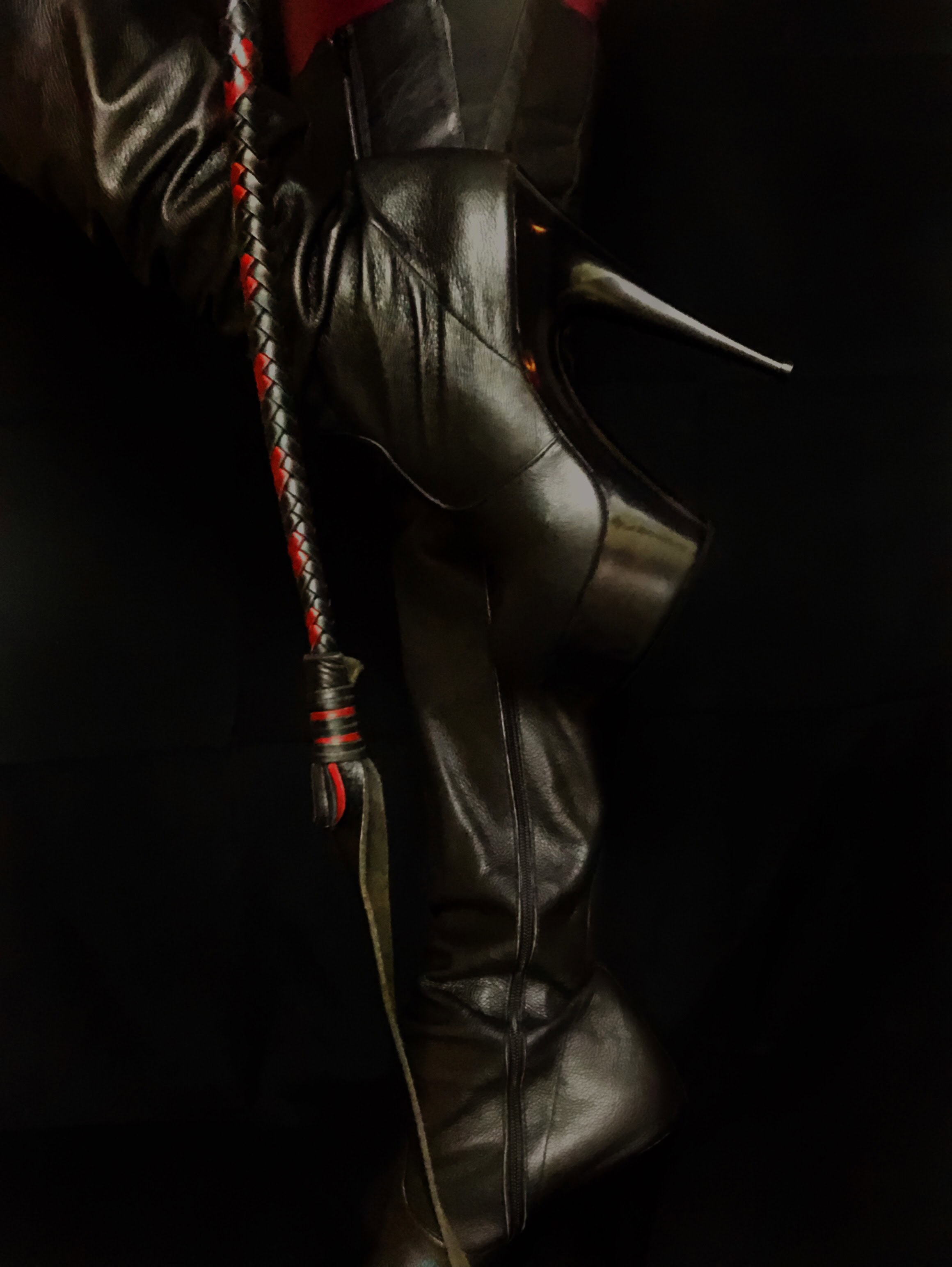 leather boots, leather worship, thigh high boots, whip, whipping, Chicago dominatrix