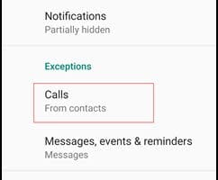 Do Not Contact panel showing calls allowed from contacts.