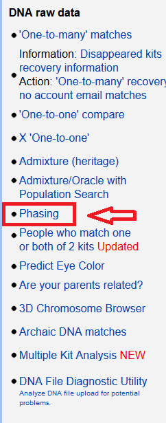 How to access the phasing tool on Gedmatch