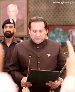 Raja Jalal Hussain Maqpoon as the new Governor of Gilgit-Baltistan at the Governor House in Gilgit