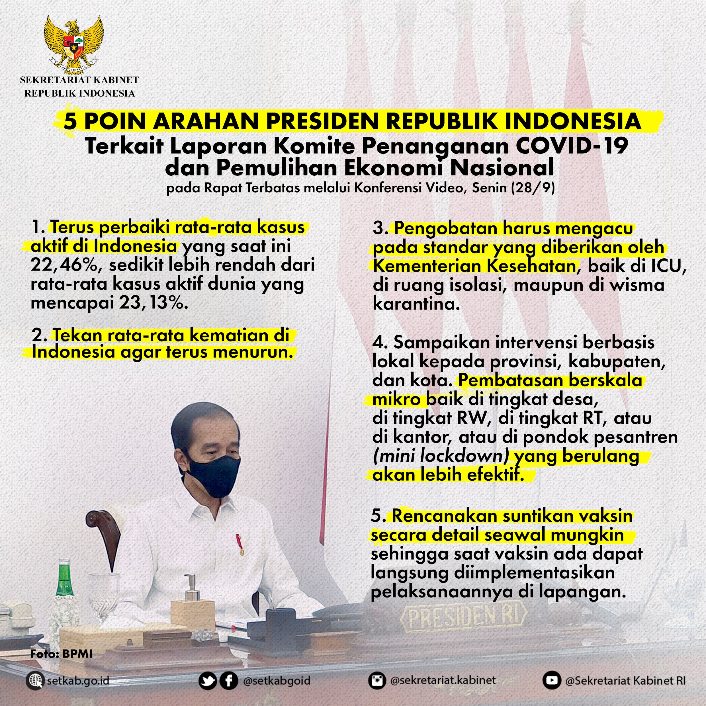 Arahan Presiden Joko Widodo pada Rapat Terbatas terkait "Laporan Komite Penanganan #COVID19 dan Pemulihan Ekonomi Nasional"