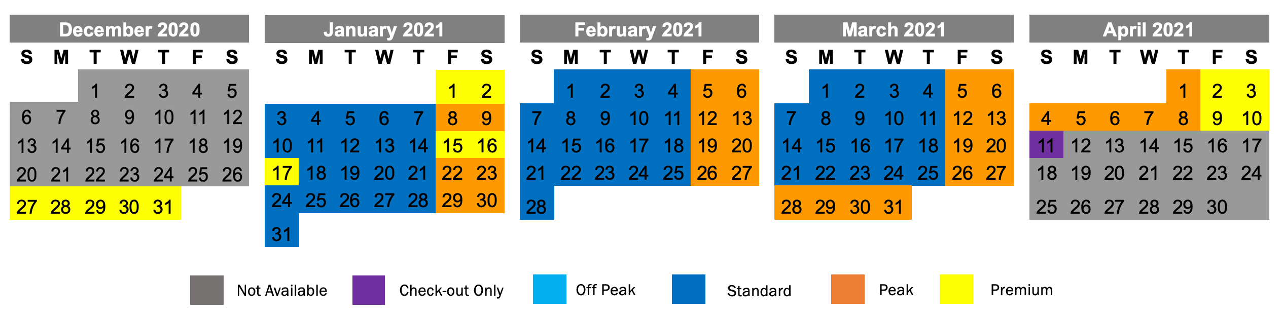 Winter Rate Calendar