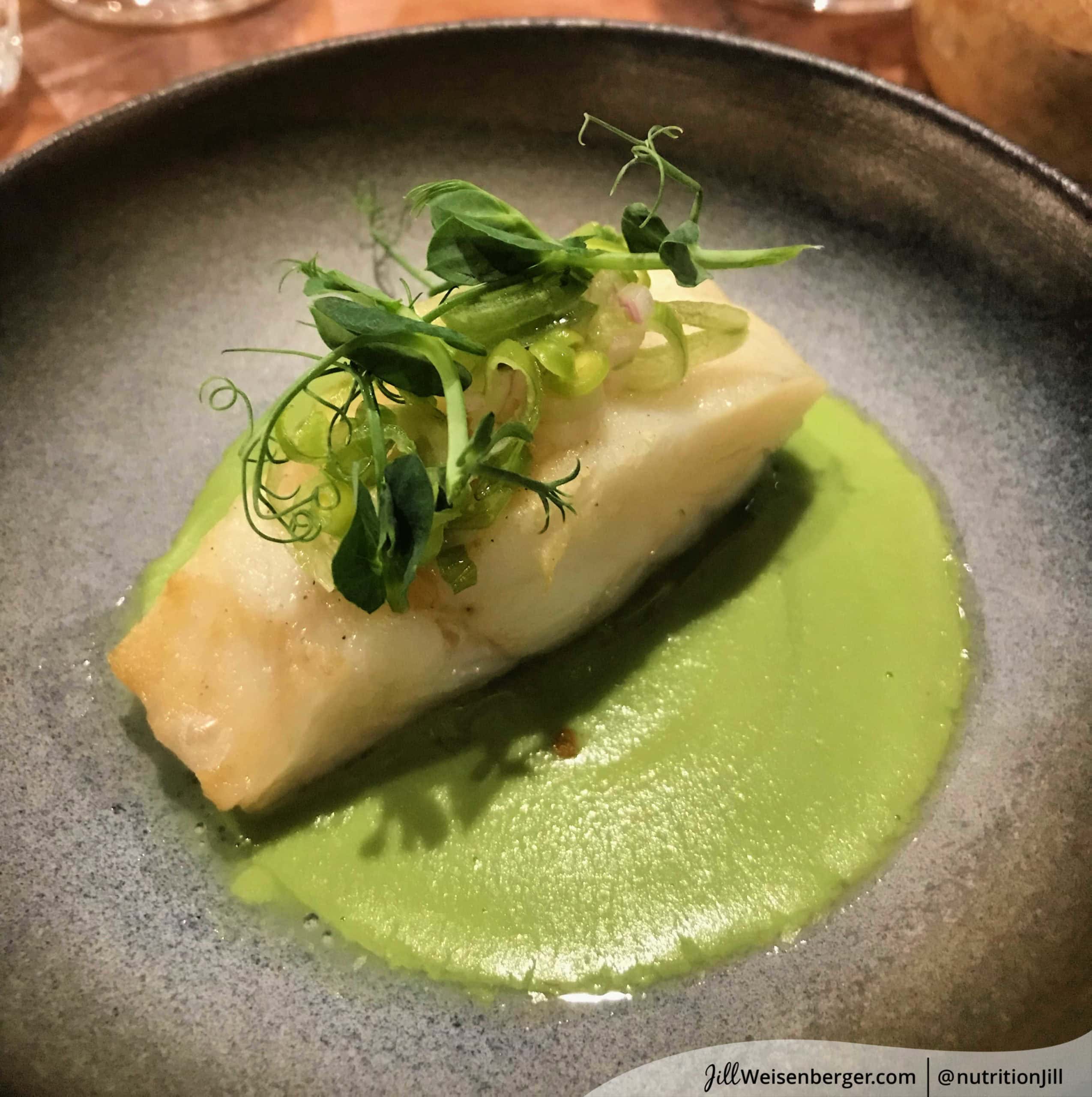 fish over pureed peas