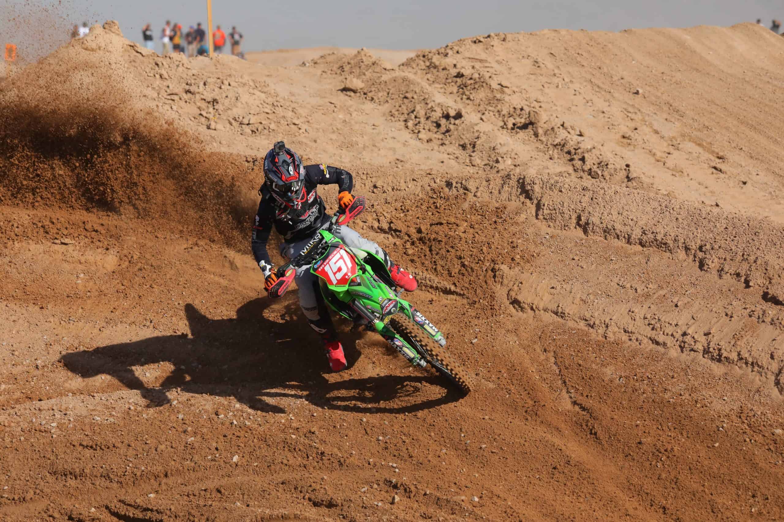 Clay Hengeveld riding his kx450 at the 2020 blythe worcs race
