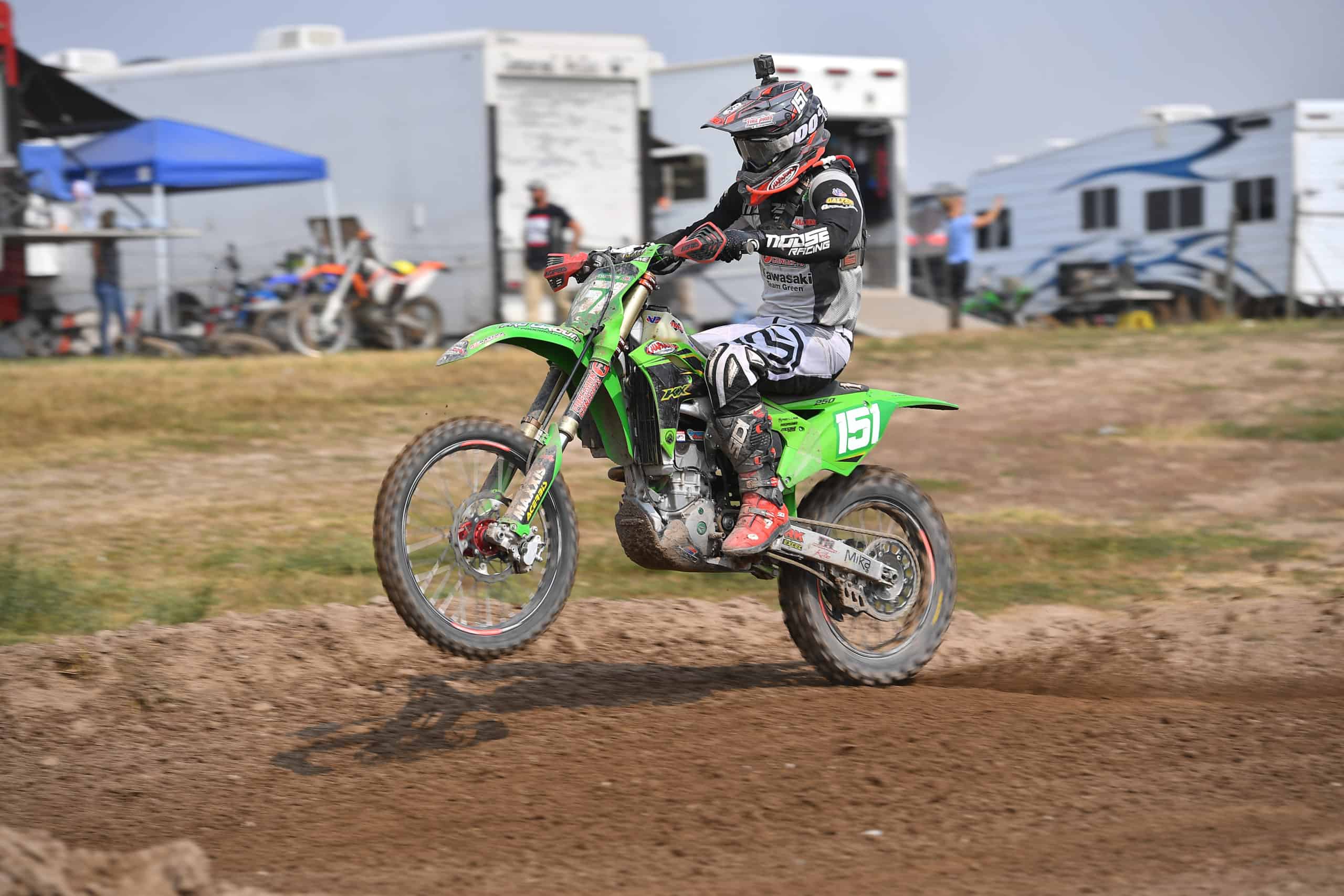 clay hengeveld riding his kx250 at the 2020 idaho ngpc