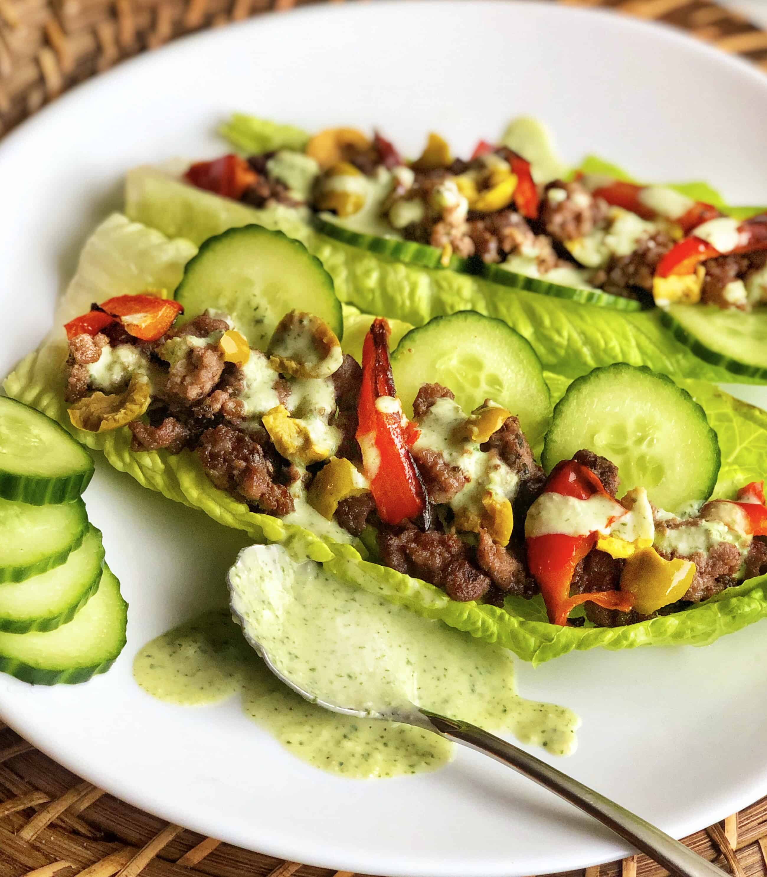 Mediterranean Ground Beef Lettuce Taco