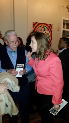 West Virginia Secretary of State Natalie Tennant discusses the issues with local votors. Tennant is running for reelection. She sites easier access to voting and business startup as chief accomplishments of her office.