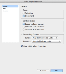 InDesign to html general options