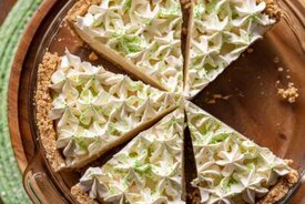 A sliced Irish Cream Pie with sprinkles