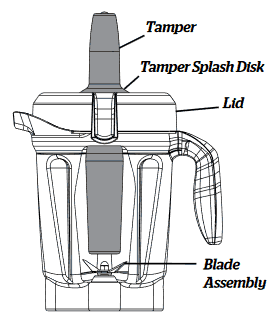 image of the tamper working with the Vitamix 750 blender container