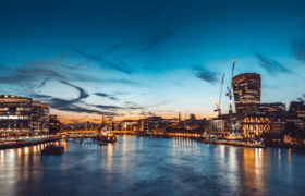 Recordsure's London office by the Thames at night
