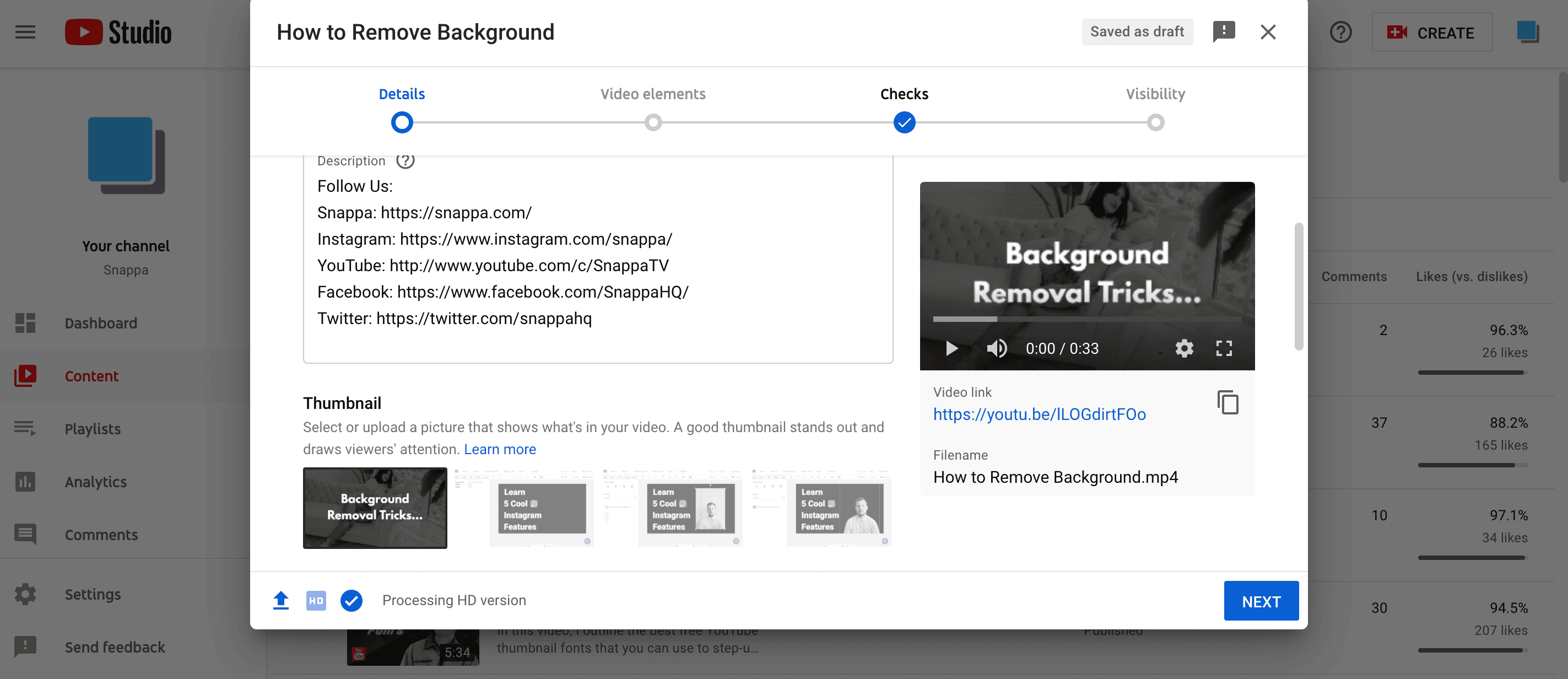 YouTube Studio Custom Thumbnail
