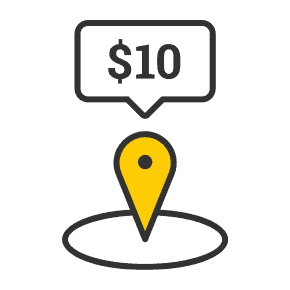 Verifly black, white, and yellow drone price icon