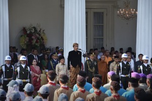 President Jokowi leads the Pancasila Day Ceremony at the Pancasila Building of the Ministry of Foreign Affairs, Jakarta, Friday (1/6) morning. (Photo by: Oji/Public Relations Division)