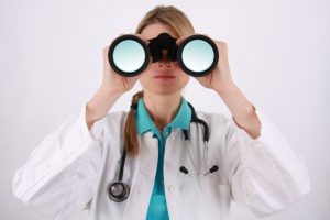 Female Physician with Binoculars Searching for Red A 'Herring Chief' Complaint