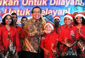 Mensesneg Pratiko menghadiri Perayaan Natal Bersama Kantor Lembaga Kepresidenan dan Kementerian Koordinator, di Jakarta, Sabtu (10/1) malam