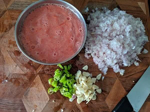 Mis en place for Baingan Ka Bharta