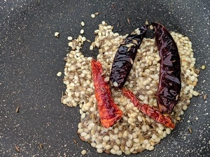 Urad Dal cumin seeds and whole red chillies